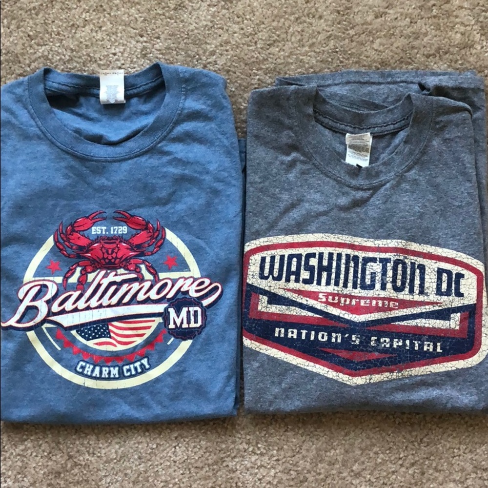Two men’s T-shirts with designs on front